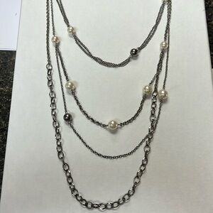 3 layer silver necklace with pearls.